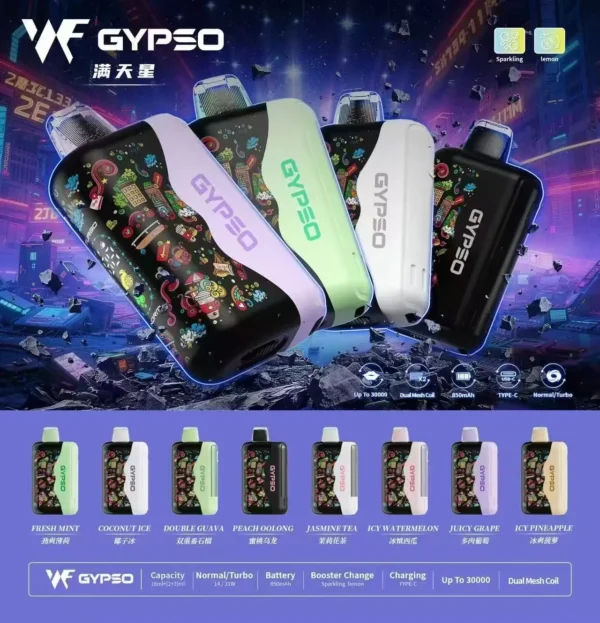 GYPSO 滿天星 30000口拋棄式電子煙｜日常娛樂隨身攜帶｜雙模式功率調節呈現穩定霧感與細膩風味層次體驗