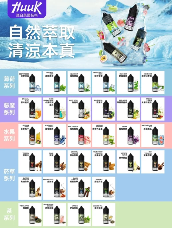 MEHA 魅嗨 HUUK 30ml煙油｜注油小煙專用搭配日常霧化使用｜尼古丁鹽黃金配比呈現細膩順滑口感與穩定風味層次